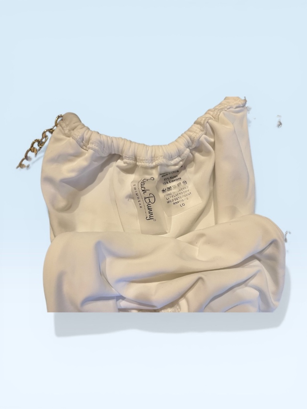 Beach Bunny White Brazilian Bikini Bottom Size L Gold Chain Adjustable NWOT - Picture 3 of 4